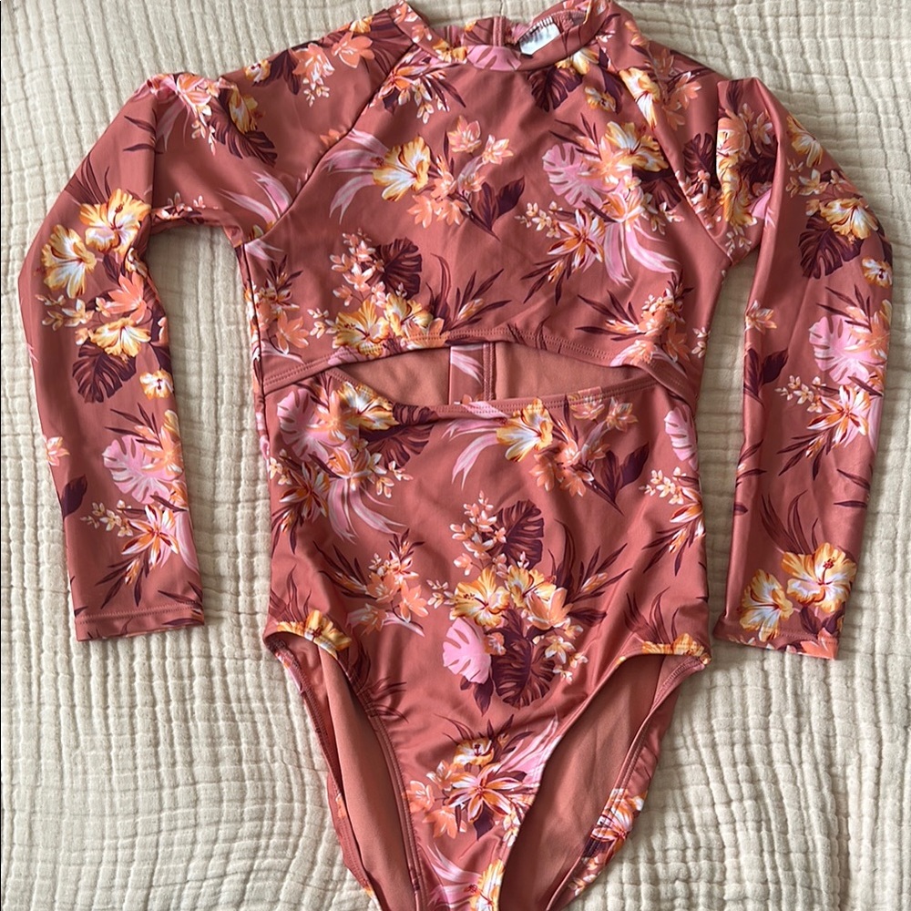 Floral Long Sleeve Girls Swimsuit